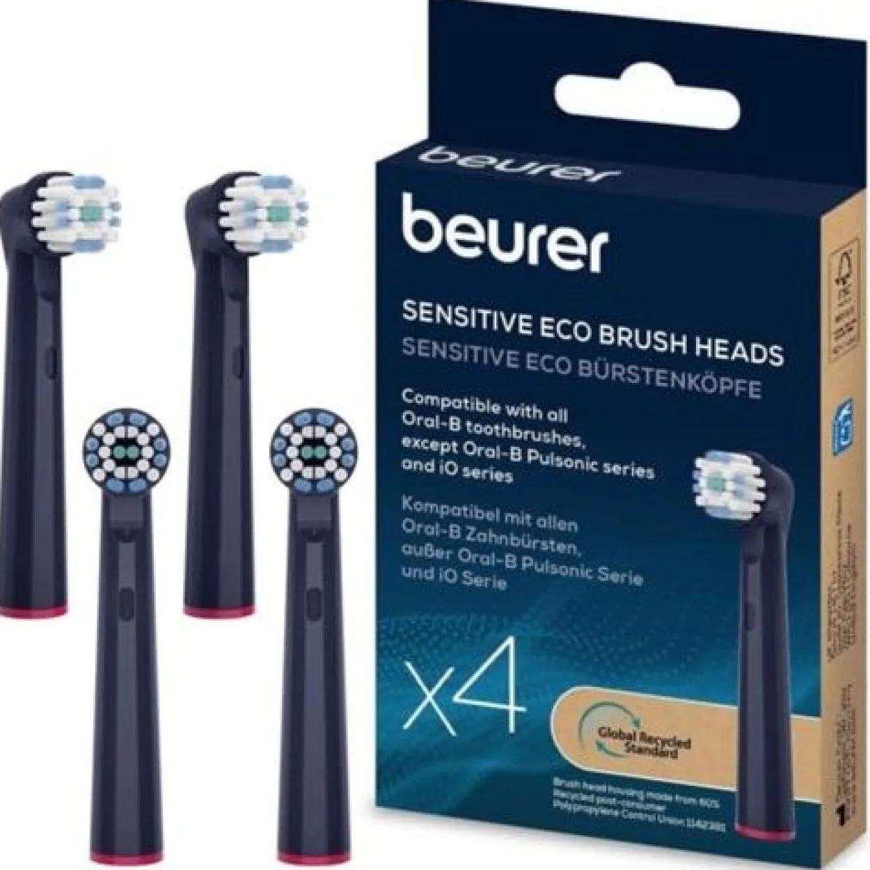 Beurer TB Bürstenköpfe Sensitive Eco Green Planet (dunkelblau, 4er Pack)