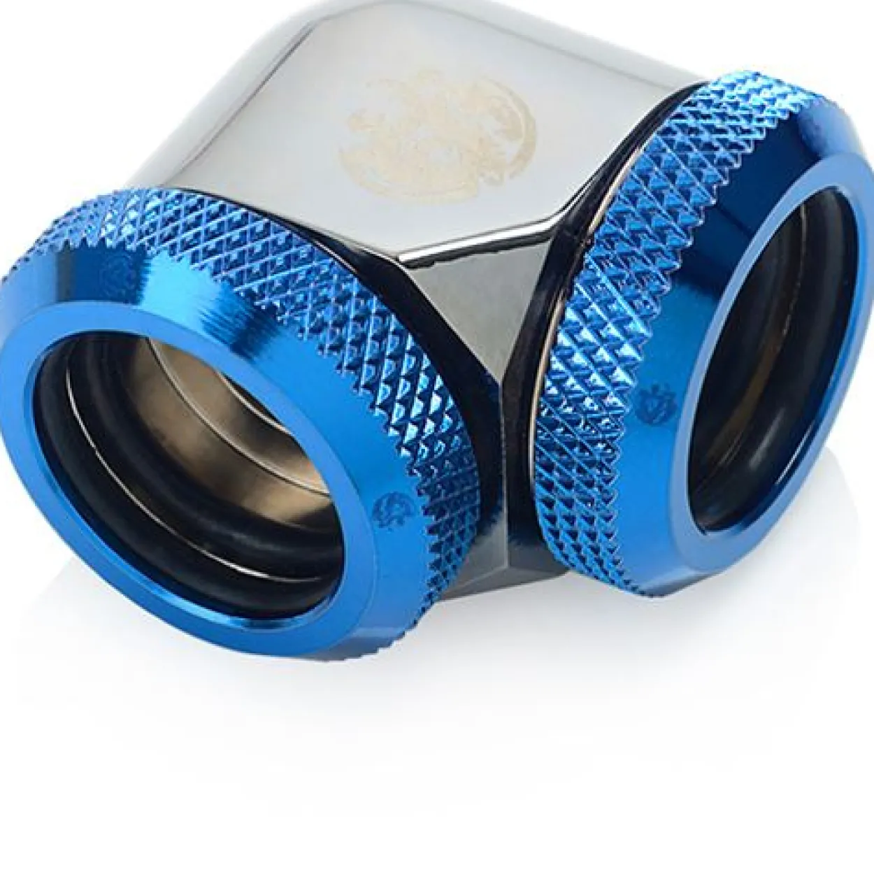 BitsPower Adapter 90 Grad 16mm AD Hardtube auf 16mm AD Hardtube - schwarz glänzend/blau