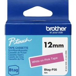 Brother Schriftband 12mmx4m weiß/pink BTAG-P35