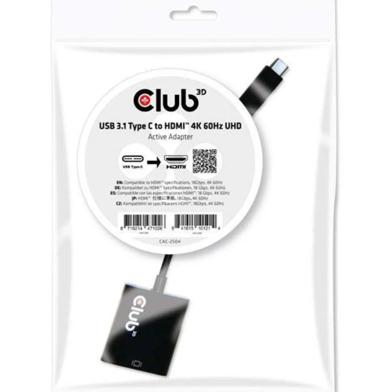 Club 3D Adapter USB 3.1 Typ C > HDMI 2.0 UHD aktiv St/Bu Polybeutel
