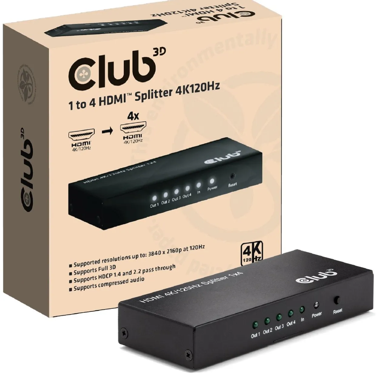 Club 3D HDMI Splitter 1 Eingang -> 4 Ausgänge 4K120Hz UHD retail