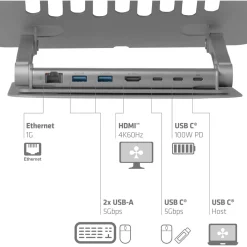 Club 3D Laptopständer mit USB-C HUB 100W 360? 4K60Hz