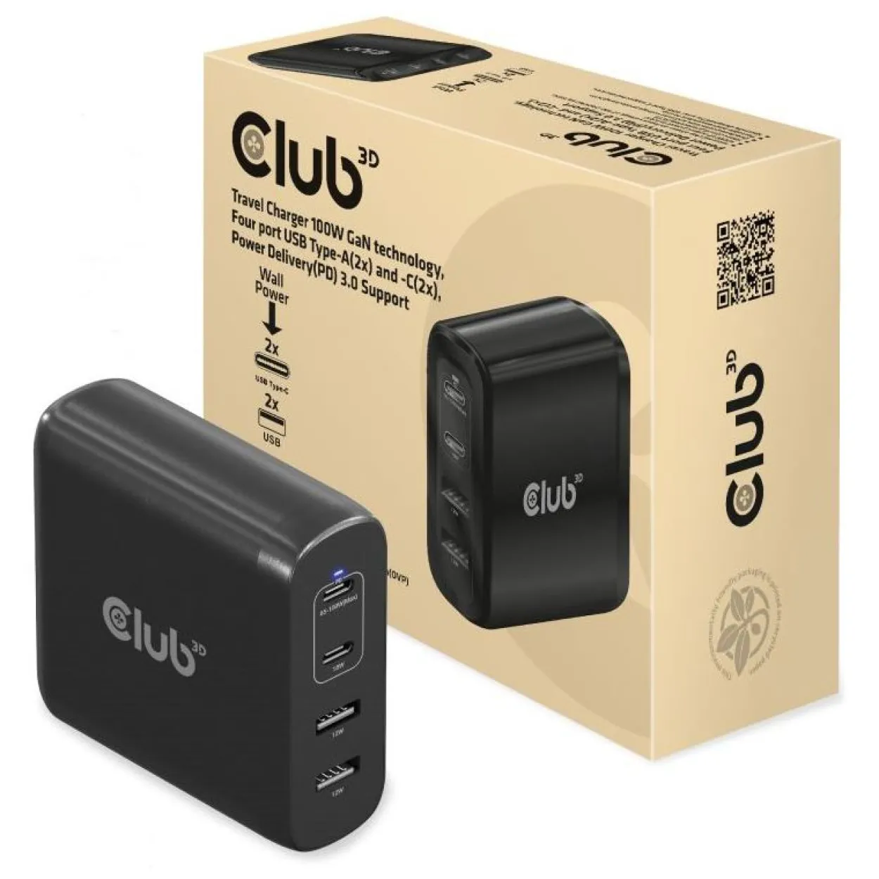 Club3D Netzteil USB 4-fach 2xUSB-A 2xUSB-C