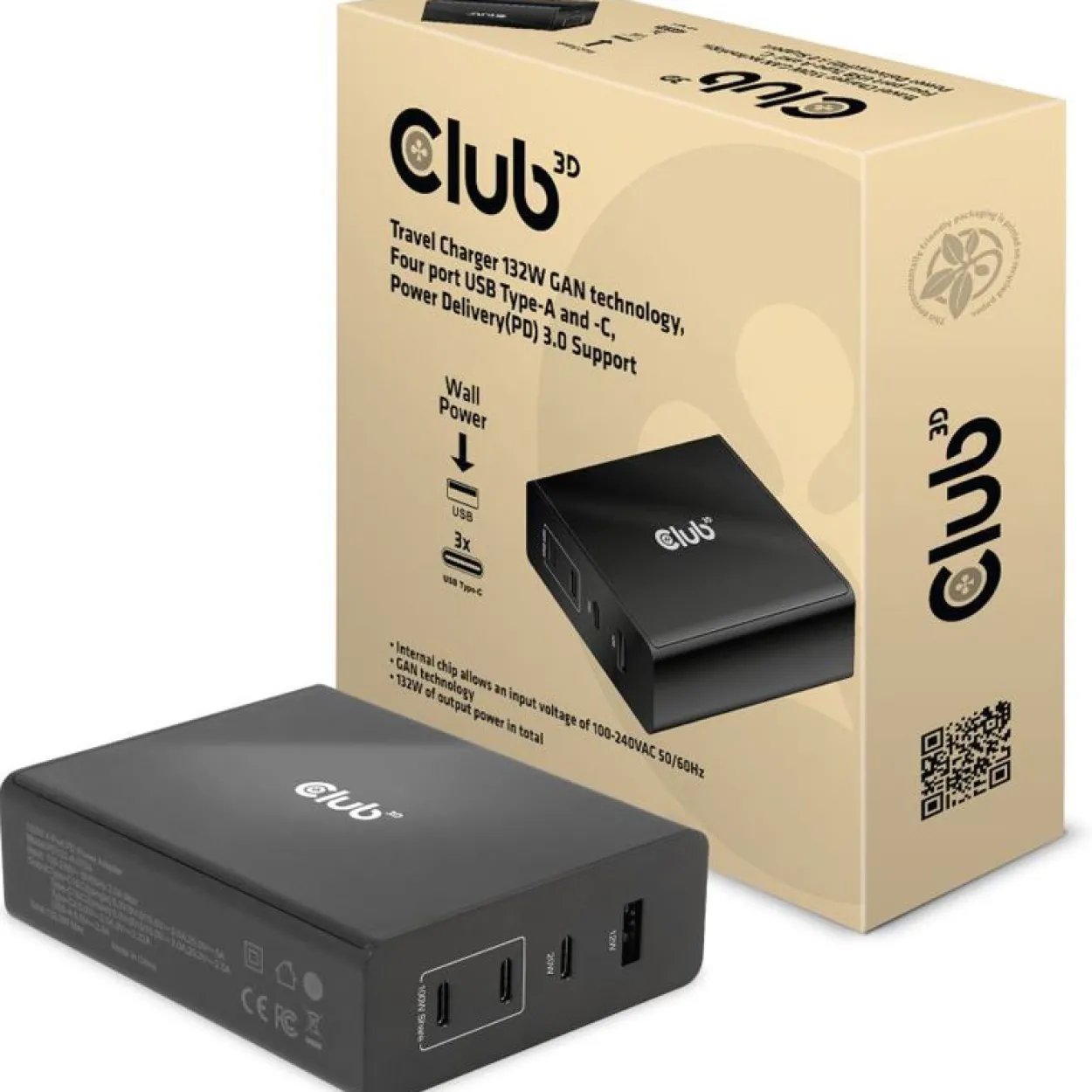 Club 3D Netzteil USB Typ A & C 4-fach 132W