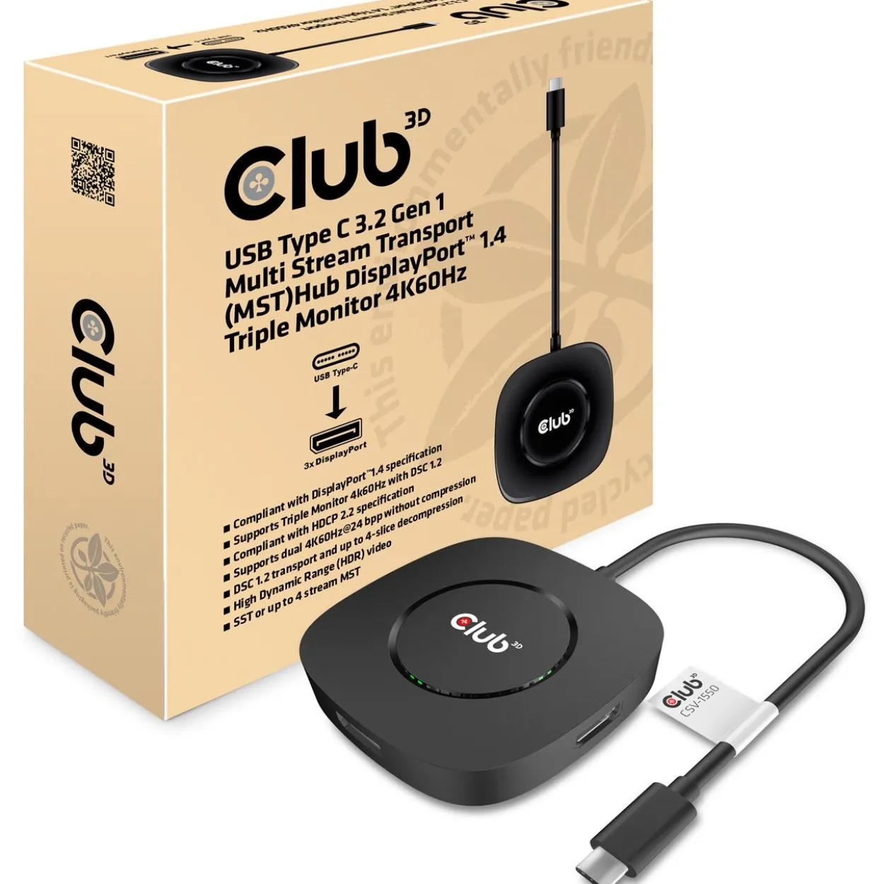 Club3D USB-Hub USB 3.2 Typ C > 3x DisplayPort 1.4