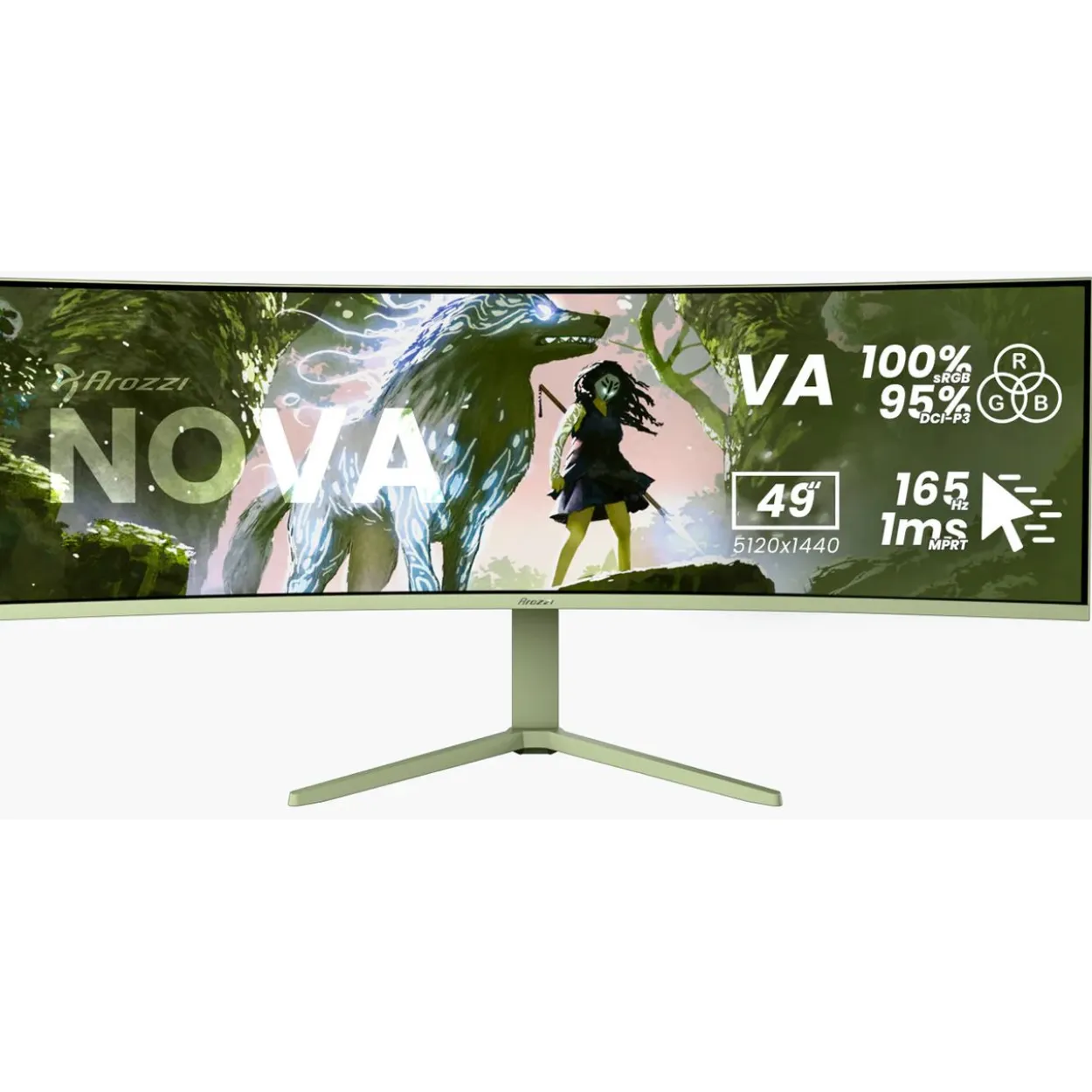 49" (124,46cm) Arozzi Nova 49TUW165 grün 5120x1440 1x USB-C mit Displayport / 2xDisplayport 1.4 / 2x HDMI 2.1