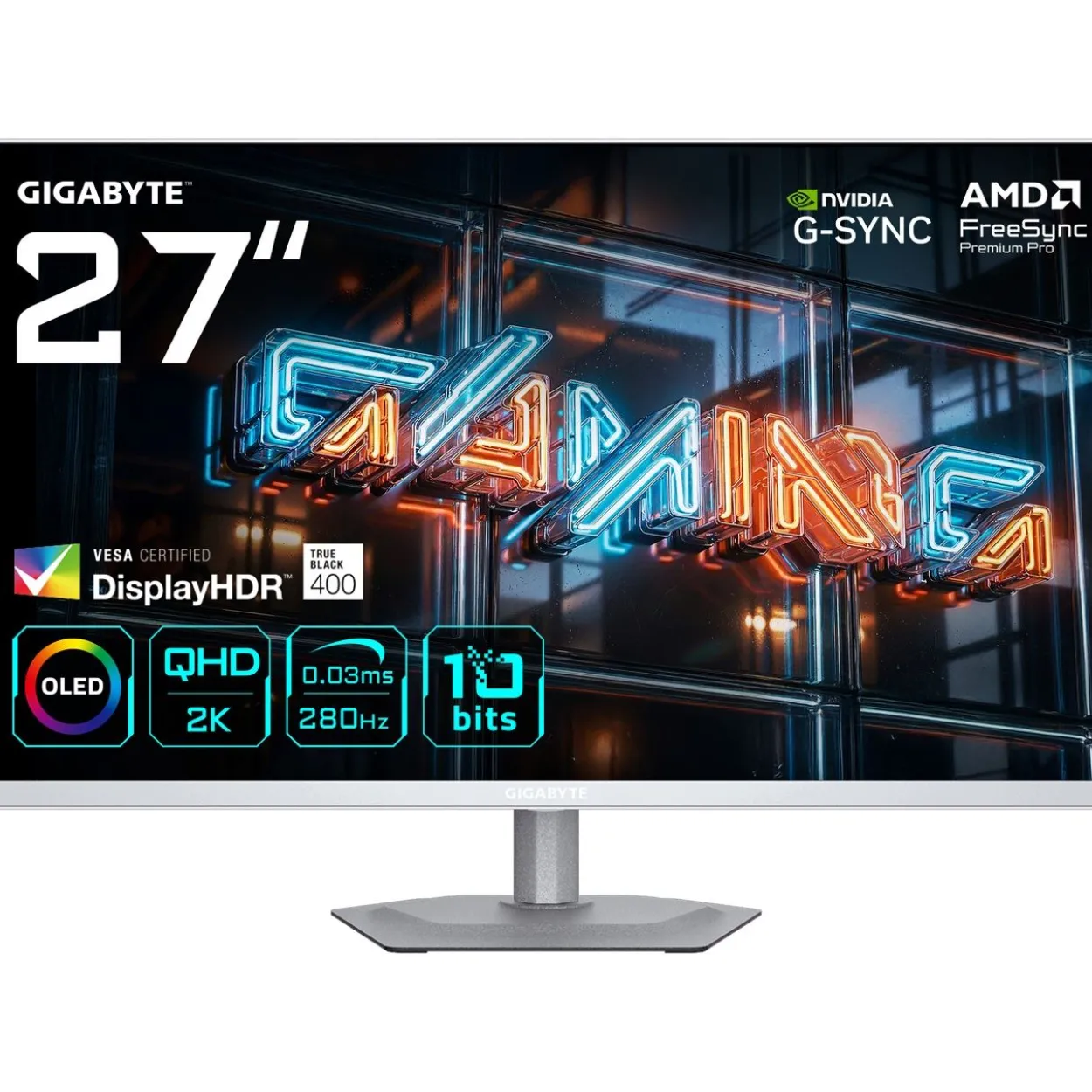 27" (68,58cm) Gigabyte MO27Q2A ICE weiß/silber 2560x1440 1xDisplayPort 1.4 / 1x USB-C mit Displayport / 2x HDMI 2.1