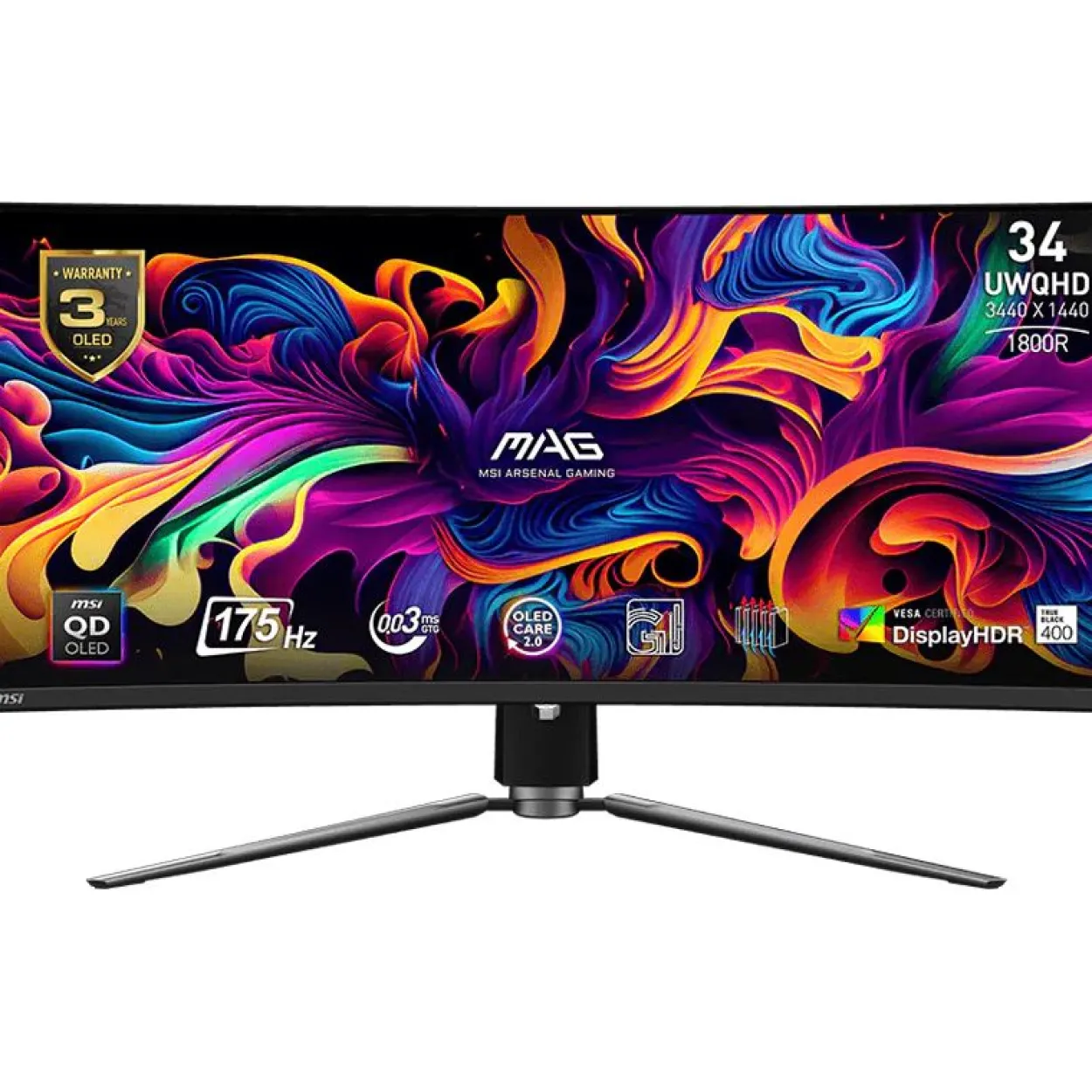 34" (86,36cm) MSI MAG 341CQPDE QD-OLED schwarz 3440x1440 1xDisplayPort 1.4a / 1x USB-C mit Displayport / 2x HDMI 2.1