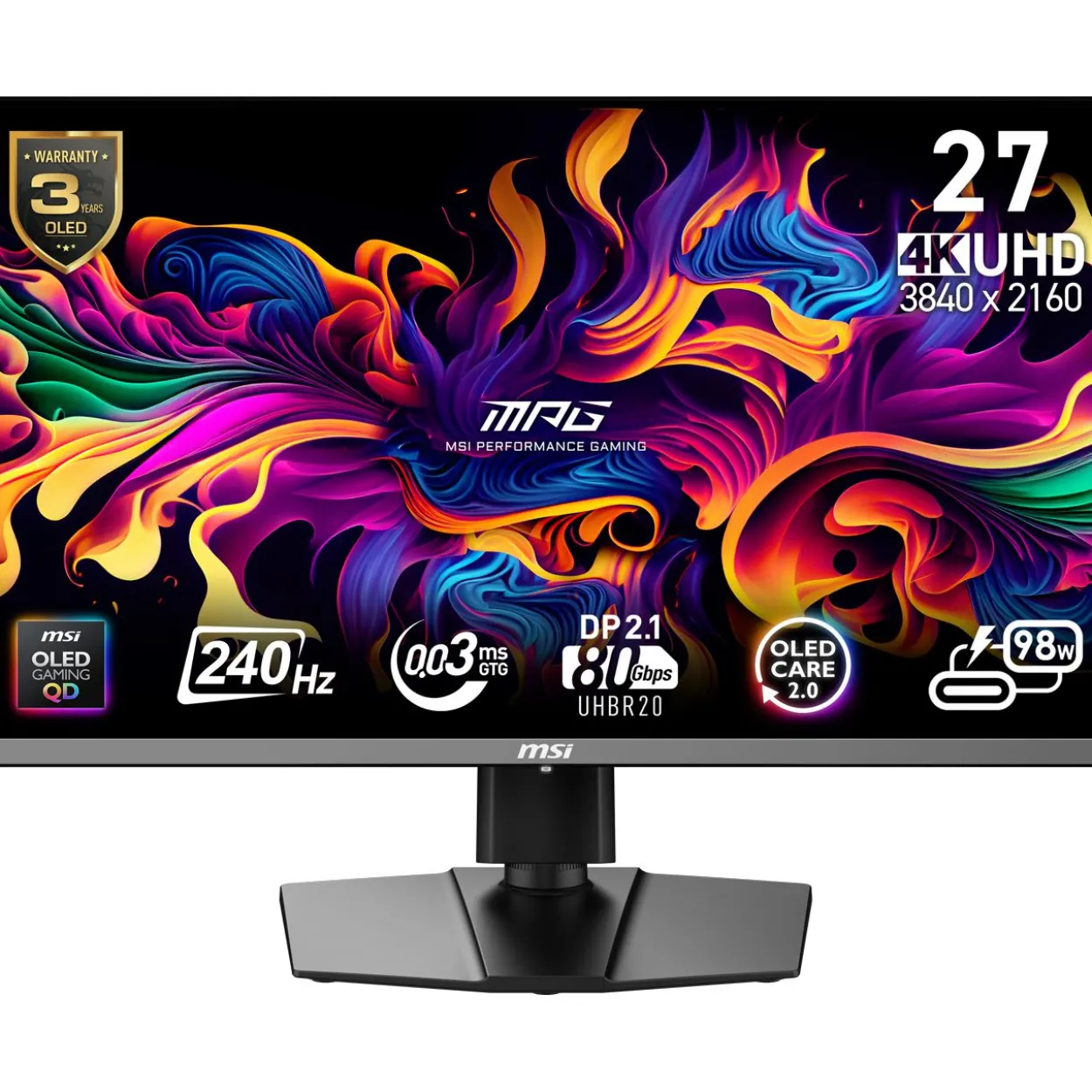 27" (68,58cm) MSI MPG 272URXDE QD-OLED schwarz 3840x2160 1x DisplayPort 2.1 / 2x HDMI 2.1