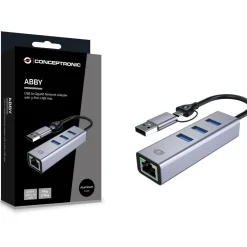 Conceptronic Adapter USB-C/-A3.0->GbE+3x-A3.0 5Gbs gr
