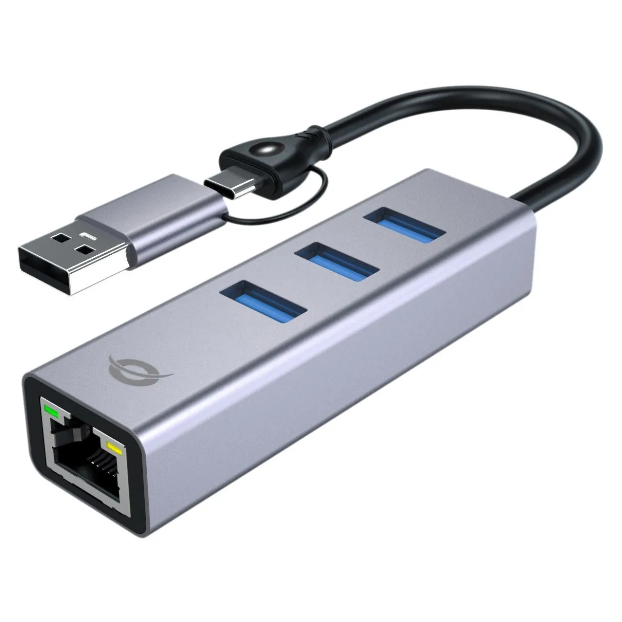 Conceptronic Adapter USB-C/-A3.0->GbE+3x-A3.0 5Gbs gr