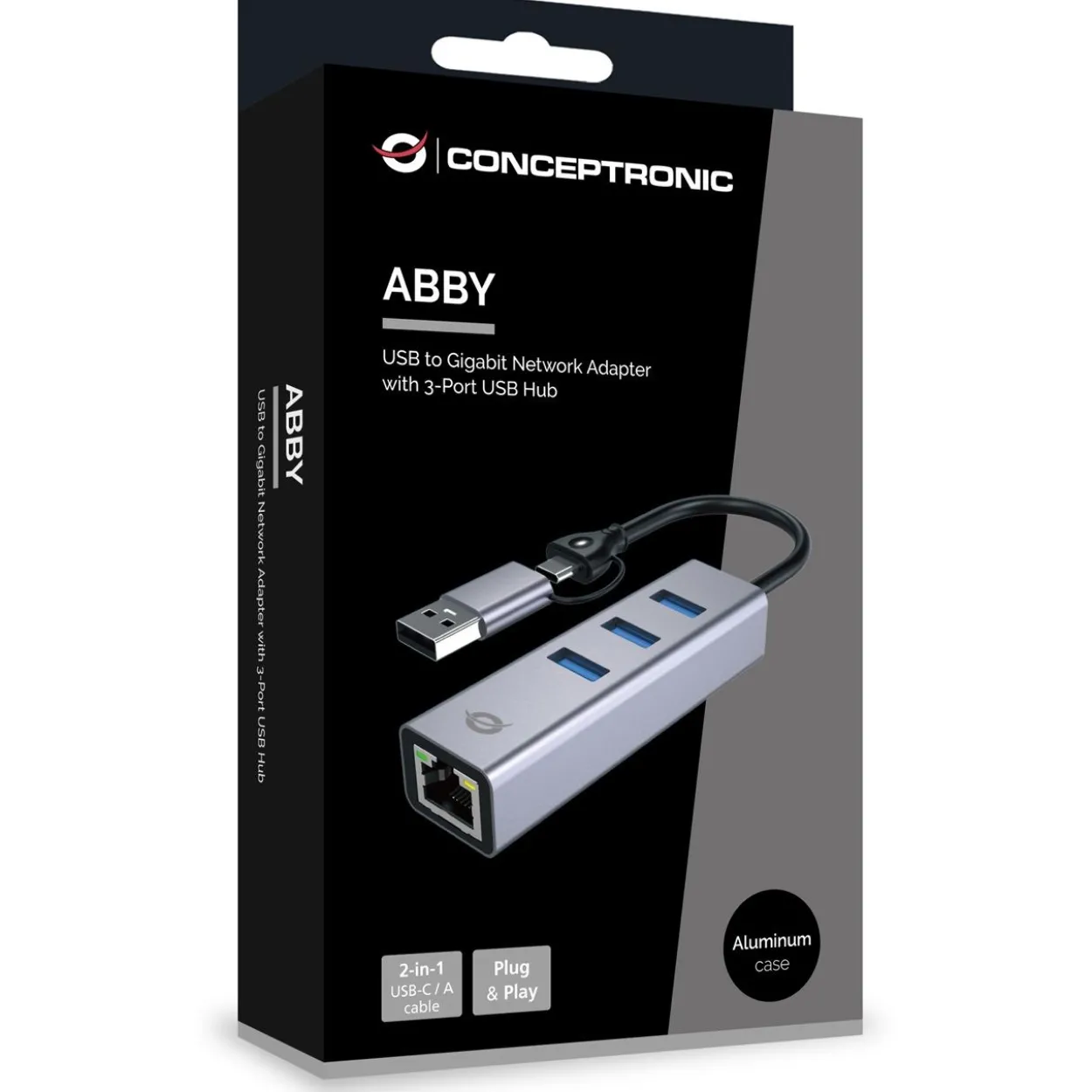 Conceptronic Adapter USB-C/-A3.0->GbE+3x-A3.0 5Gbs gr