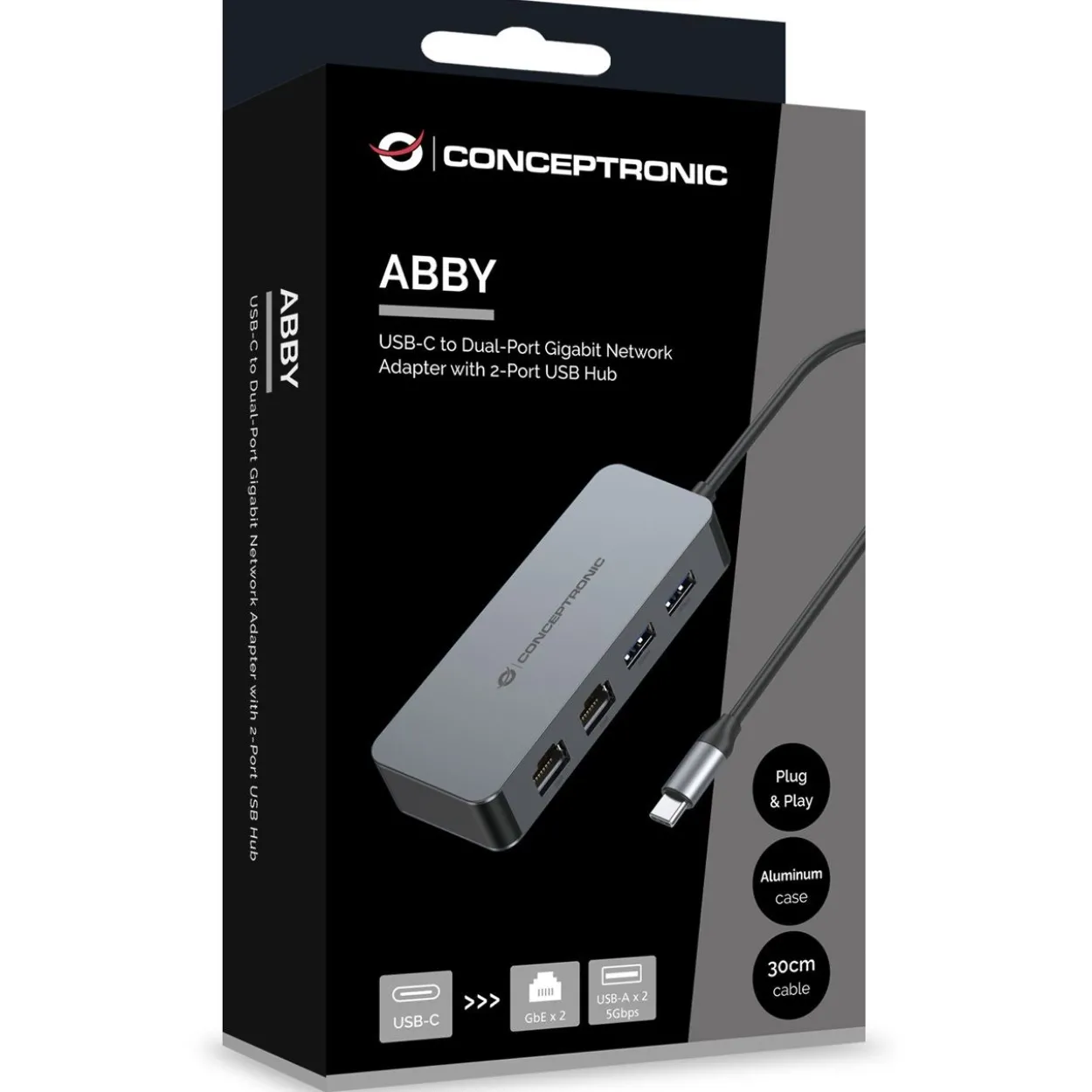 Conceptronic Adapter USB-C->2xGbE+2xUSB-A3.2 5Gbs 0.30m gr