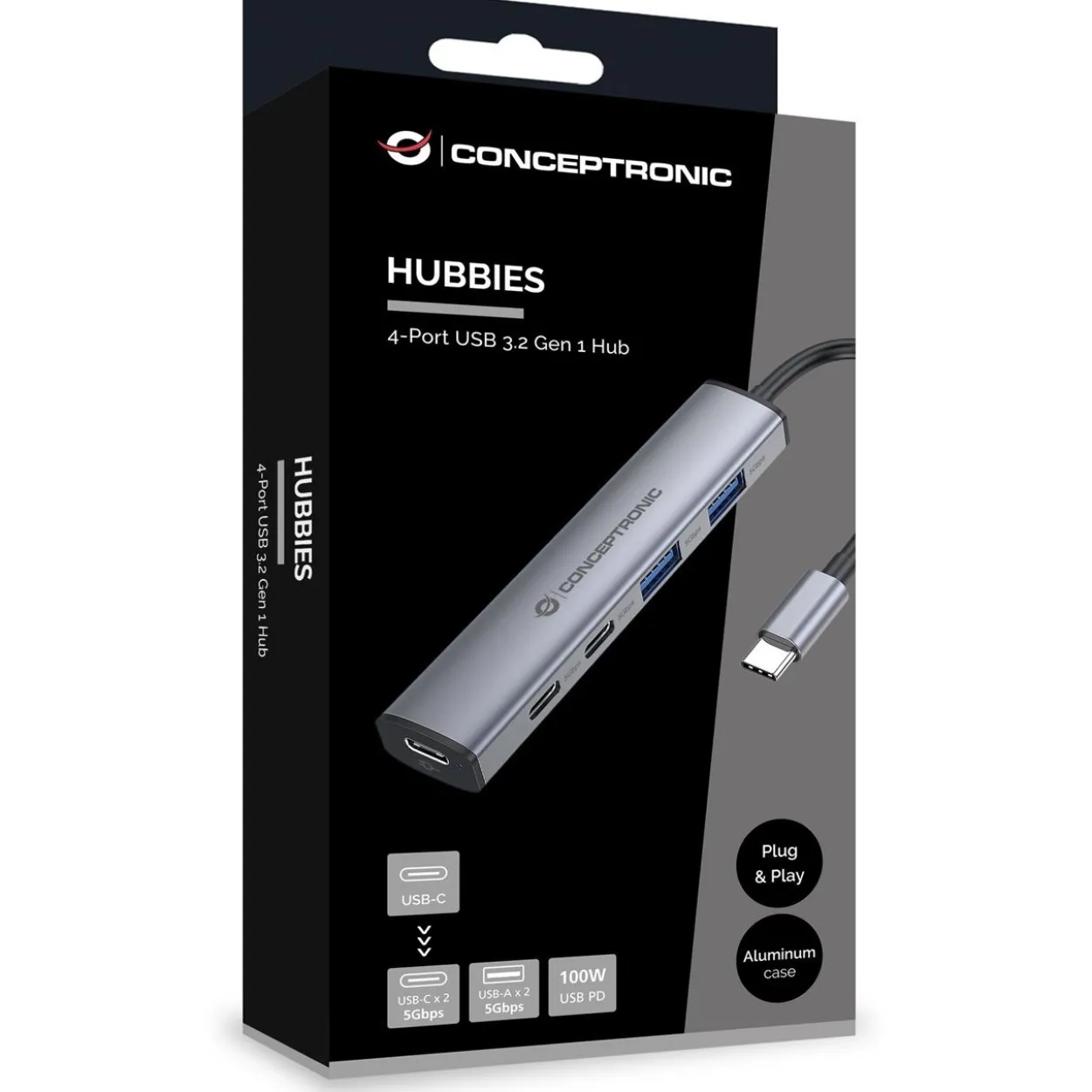Conceptronic 4-1 Dock USB-C->2xUSB-C/2xUSB-A/100WPD gr