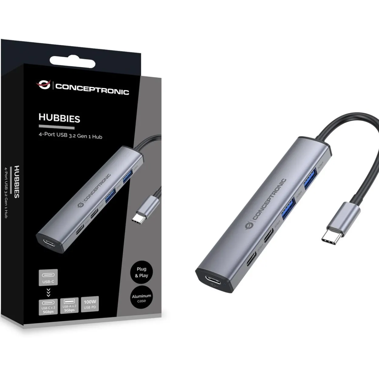 Conceptronic 4-1 Dock USB-C->2xUSB-C/2xUSB-A/100WPD gr