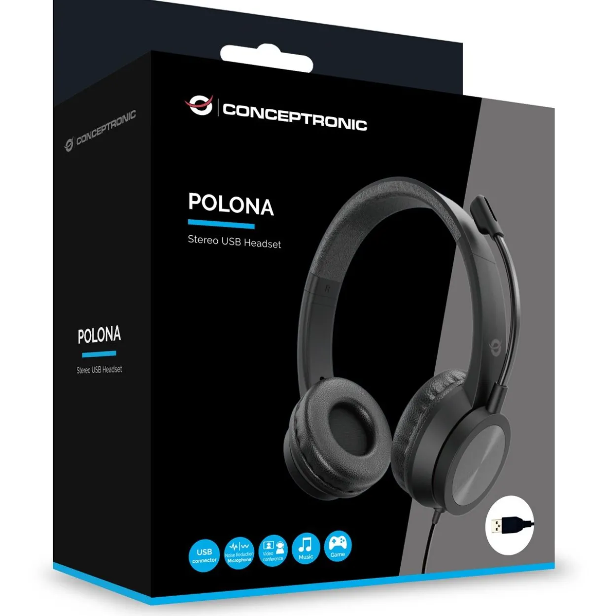 Conceptronic Headset USB-A Mikro,int.Bed.Stereo 2.0m sw