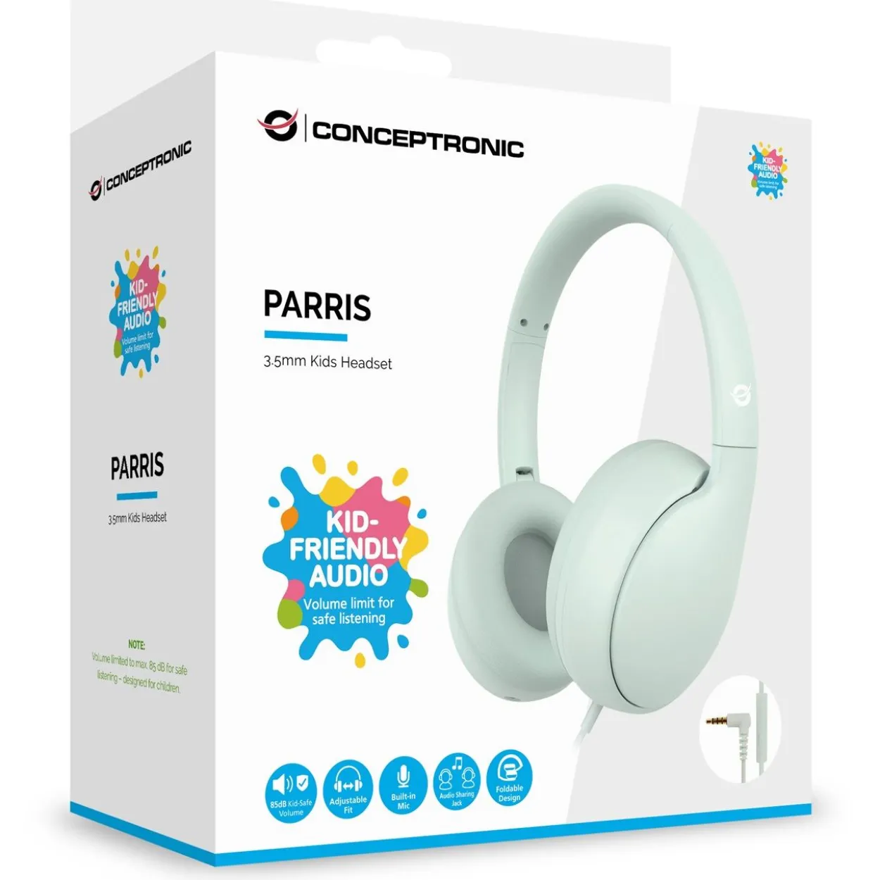 Conceptronic Kids Headset +Schalter 85dB 1.60m gn