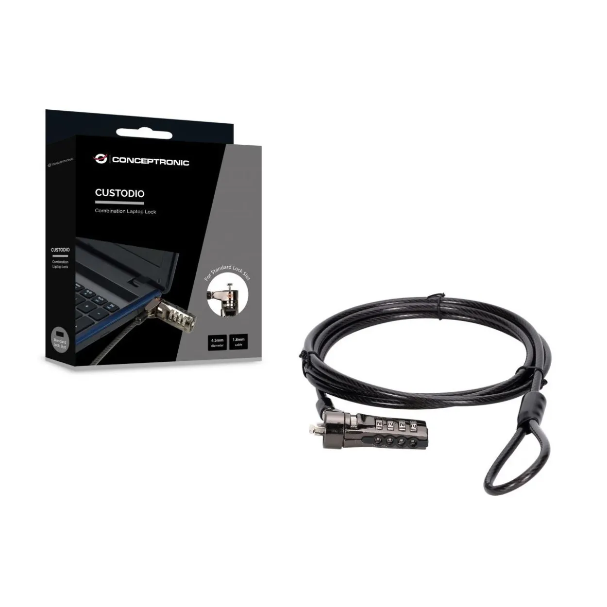 Conceptronic NBT Notebook Zahlenschloss Standard 1.8m sw