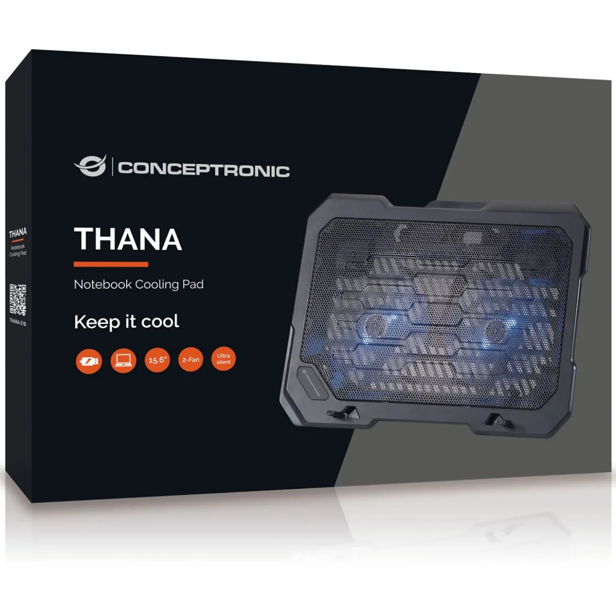 Conceptronic THANA 01B Notebook Cooling Pad, bis 15.6"/2 Lüfte