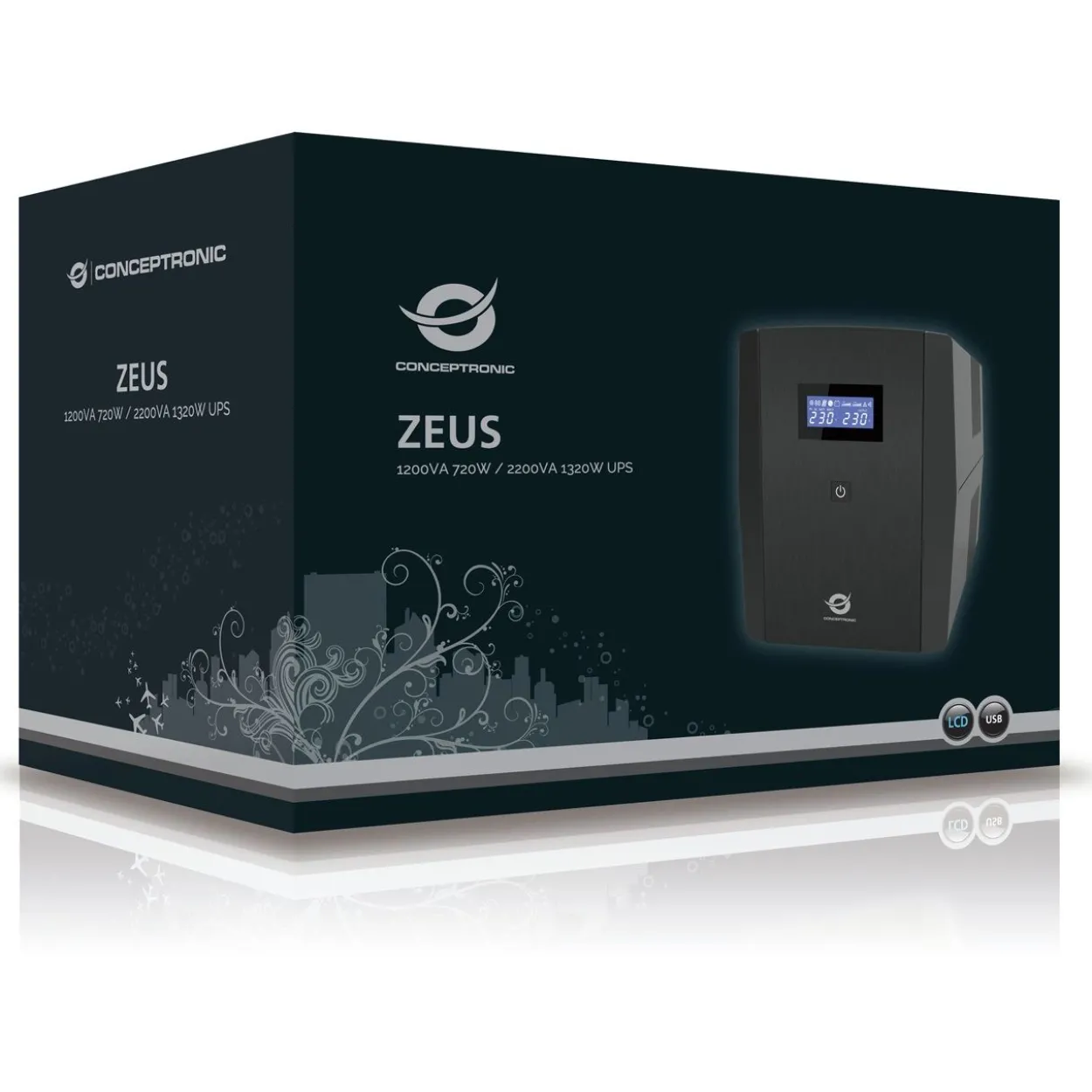 Conceptronic ZEUS 1200VA 720W USV, IEC + Schutzkontakt Bulk