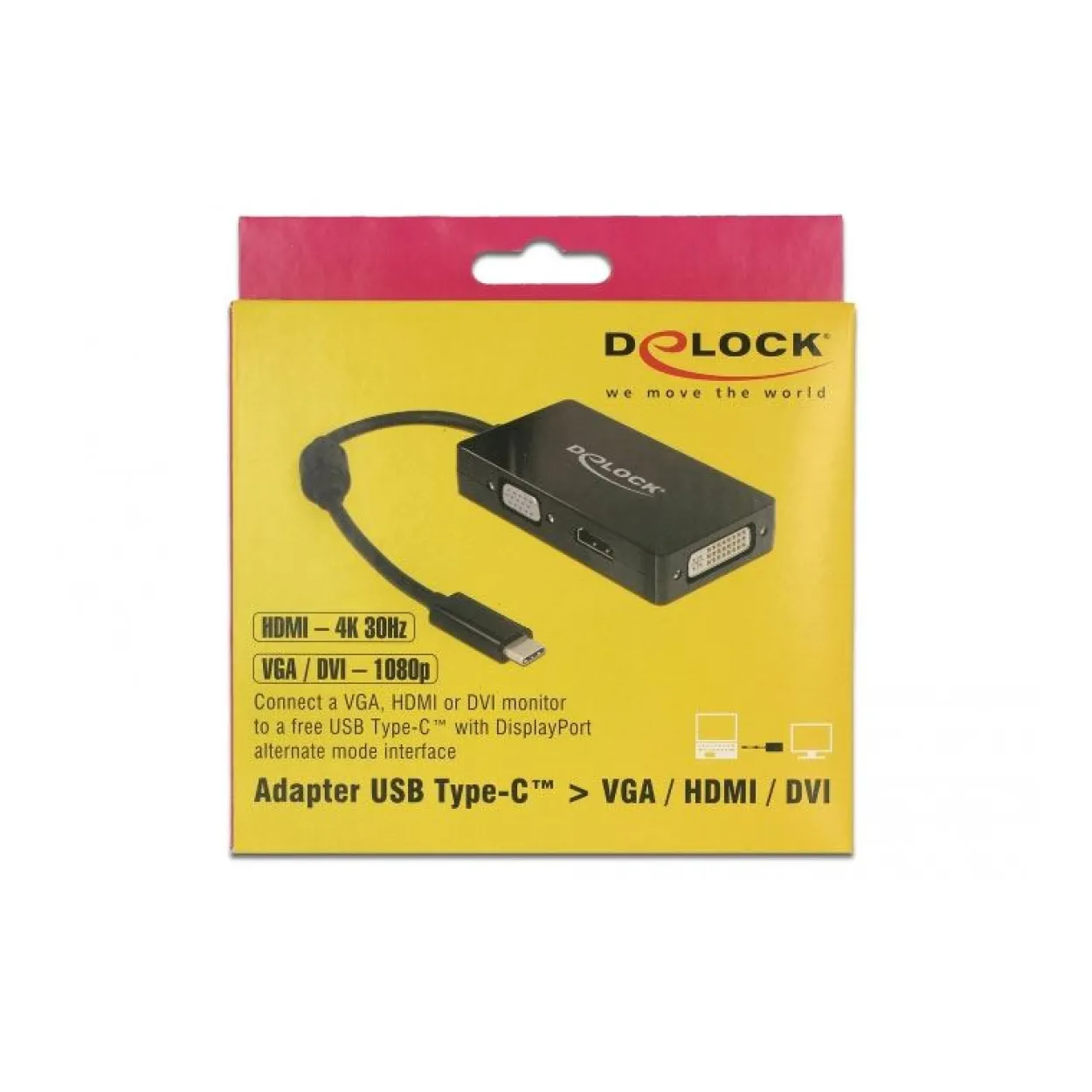 Delock Adapter USB Type-C Stecker > VGA / HDMI / DVI Buchse schwarz