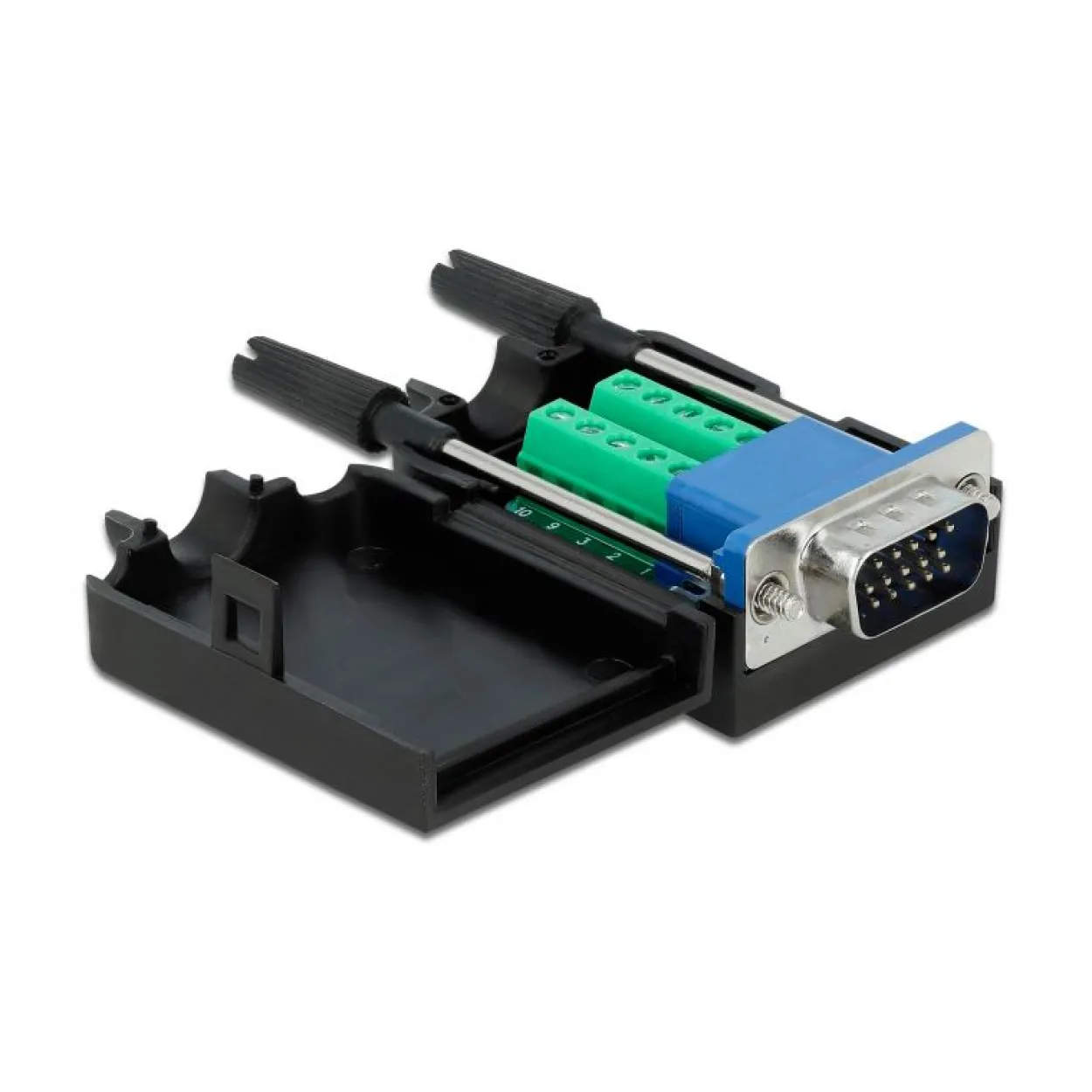Delock Adapter VGA 15 Pin Stecker zu Terminalblock 10 Pin mit Gehäuse