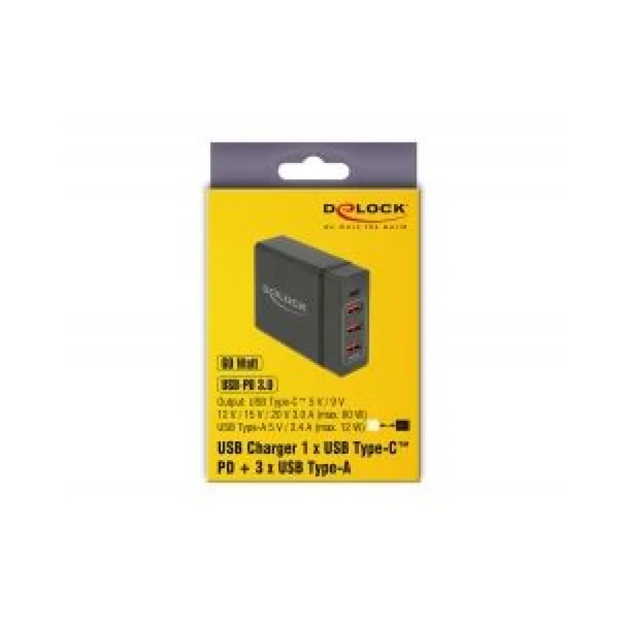 Delock Netzteil extern USB Type-CÖ PD3.0 + 3x USB A Buchse 60W+12W schwarz