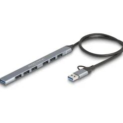 Delock 7 Port Slim USB Hub mit USB Type-C oder USB Typ-A zu 1 x USB 5 Gbps Typ-A + 6 x USB 2.0 Typ-A