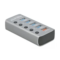 Delock USB 3.2 Gen 1 Hub mit 4 Ports + 1 Schnellladeport mit Schalter und Beleuchtung