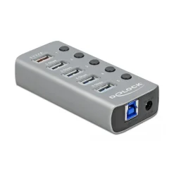 Delock USB 3.2 Gen 1 Hub mit 4 Ports + 1 Schnellladeport mit Schalter und Beleuchtung