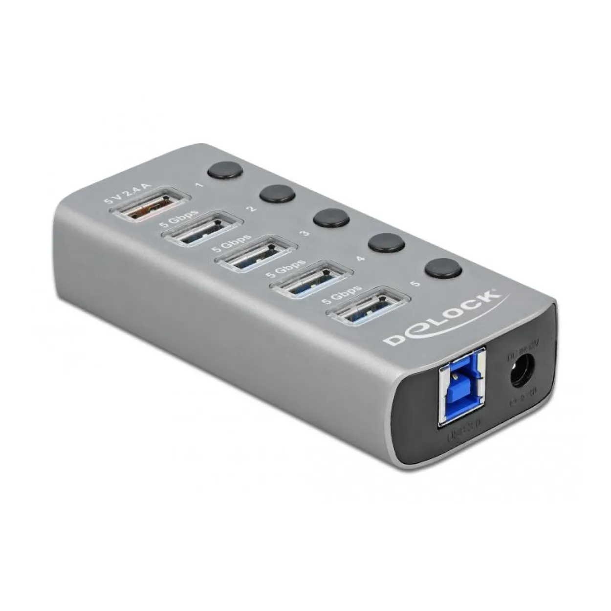 Delock USB 3.2 Gen 1 Hub mit 4 Ports + 1 Schnellladeport mit Schalter und Beleuchtung