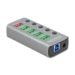 Delock USB 3.2 Gen 1 Hub mit 4 Ports + 1 Schnellladeport mit Schalter und Beleuchtung
