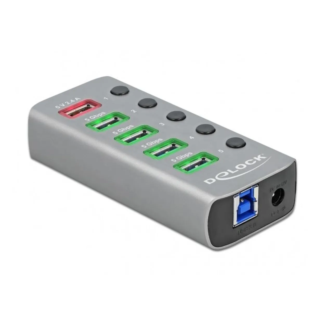 Delock USB 3.2 Gen 1 Hub mit 4 Ports + 1 Schnellladeport mit Schalter und Beleuchtung