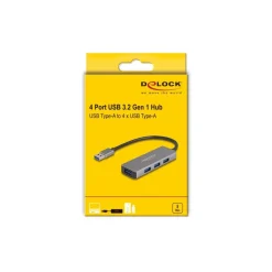 DeLOCK USB 3.2 Gen 1 USB-HUB 4x Typ A Buchse seitlich USB-A Stecker grau