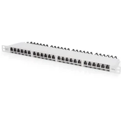 Digitus CAT 6A Klasse EA Patch Panel geschirmt 0.5HE 24-Port RJ45 inkl. Staubschutzklappe 8P8C Farbe Grau RAL 7035
