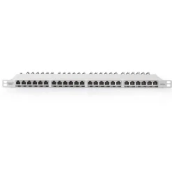 Digitus CAT 6A Klasse EA Patch Panel geschirmt 0.5HE 24-Port RJ45 inkl. Staubschutzklappe 8P8C Farbe Grau RAL 7035