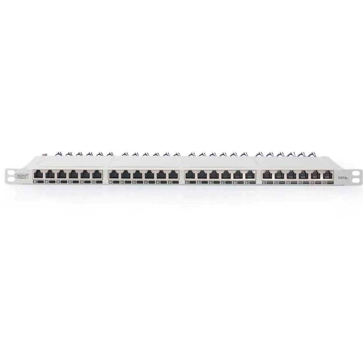 Digitus CAT 6A Klasse EA Patch Panel geschirmt 0.5HE 24-Port RJ45 inkl. Staubschutzklappe 8P8C Farbe Grau RAL 7035
