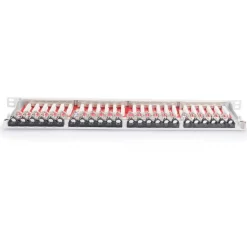 Digitus CAT 6A Klasse EA Patch Panel geschirmt 0.5HE 24-Port RJ45 inkl. Staubschutzklappe 8P8C Farbe Grau RAL 7035