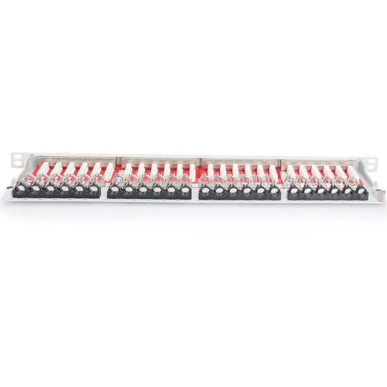 Digitus CAT 6A Klasse EA Patch Panel geschirmt 0.5HE 24-Port RJ45 inkl. Staubschutzklappe 8P8C Farbe Grau RAL 7035