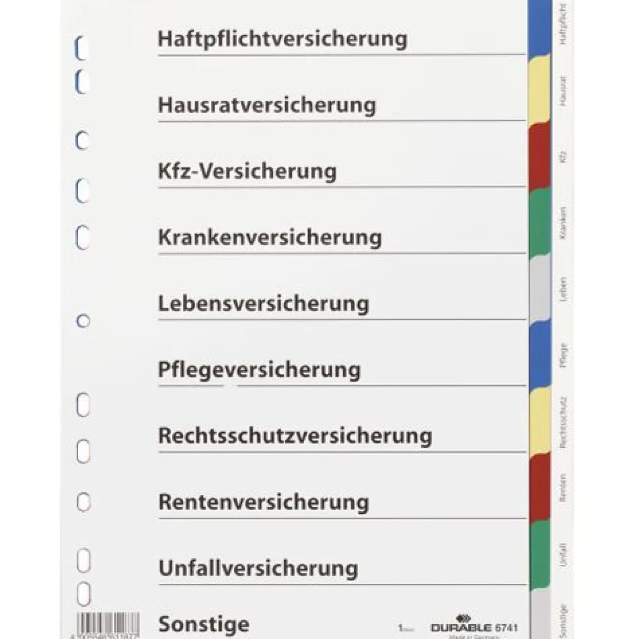 Durable Kunststoff-Register, für Versicherungen, A4, PP