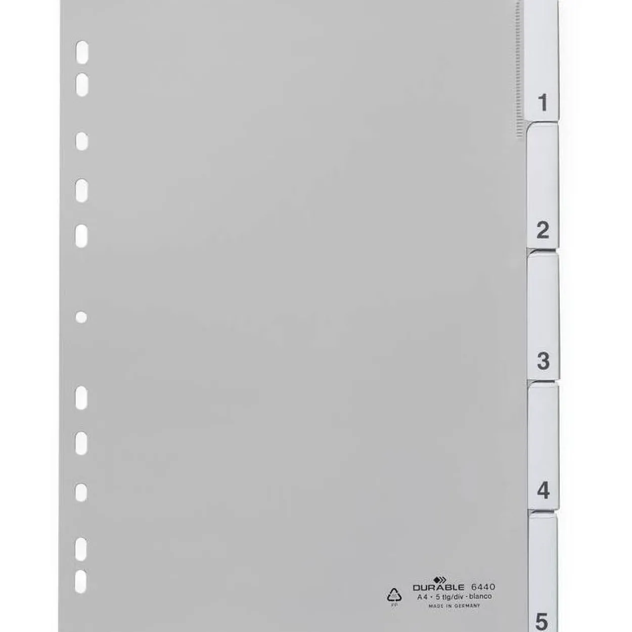 DURABLE Ordnerregister Vollformat 1-5 grau 5-teilig mit Wechseltaben, 1 Satz