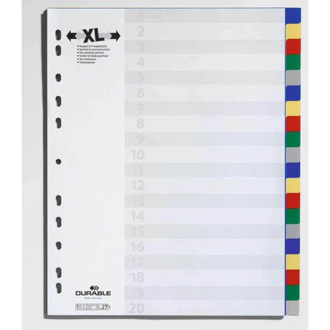DURABLE Ordnerregister Vollformat, Überbreite blanko blau, gelb, rot, grün, grau 20-teilig, 1 Satz