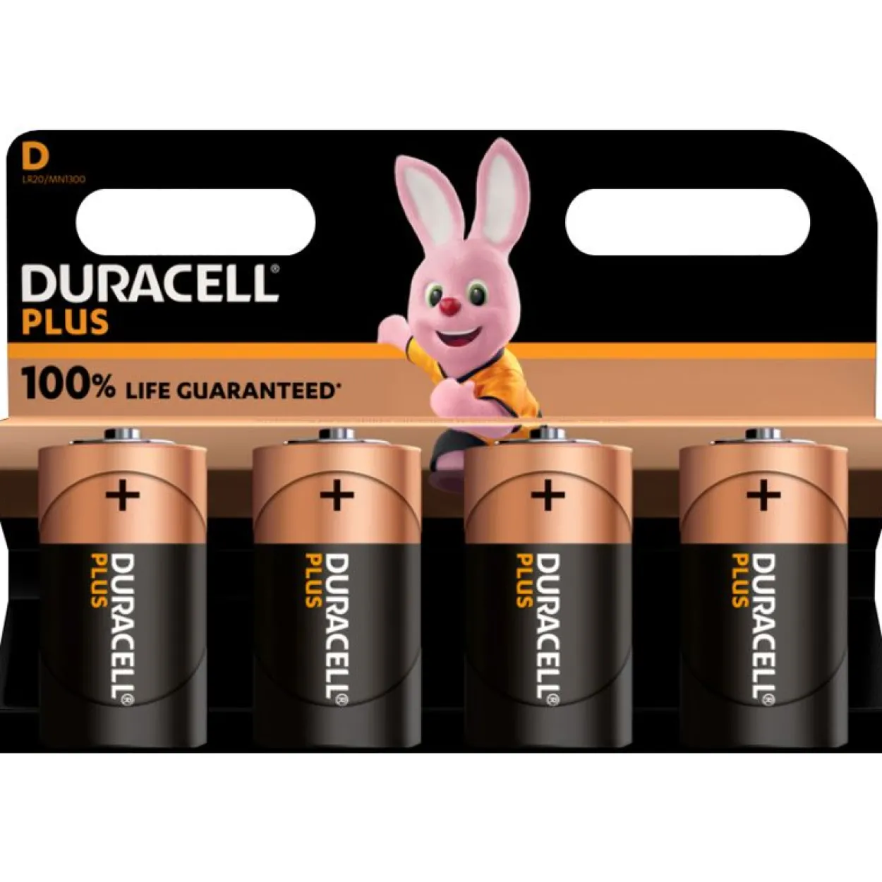 Duracell Batterie Alkaline, Mono, D, LR20, 1.5V Plus, Extra Life, Retail Blister (4-Pack)