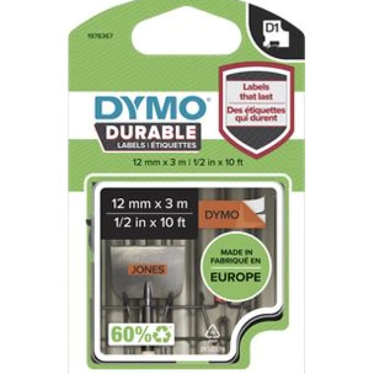 Dymo D1 Vinyl-Schriftband HP schwarz/orange 12 mm x 3 m