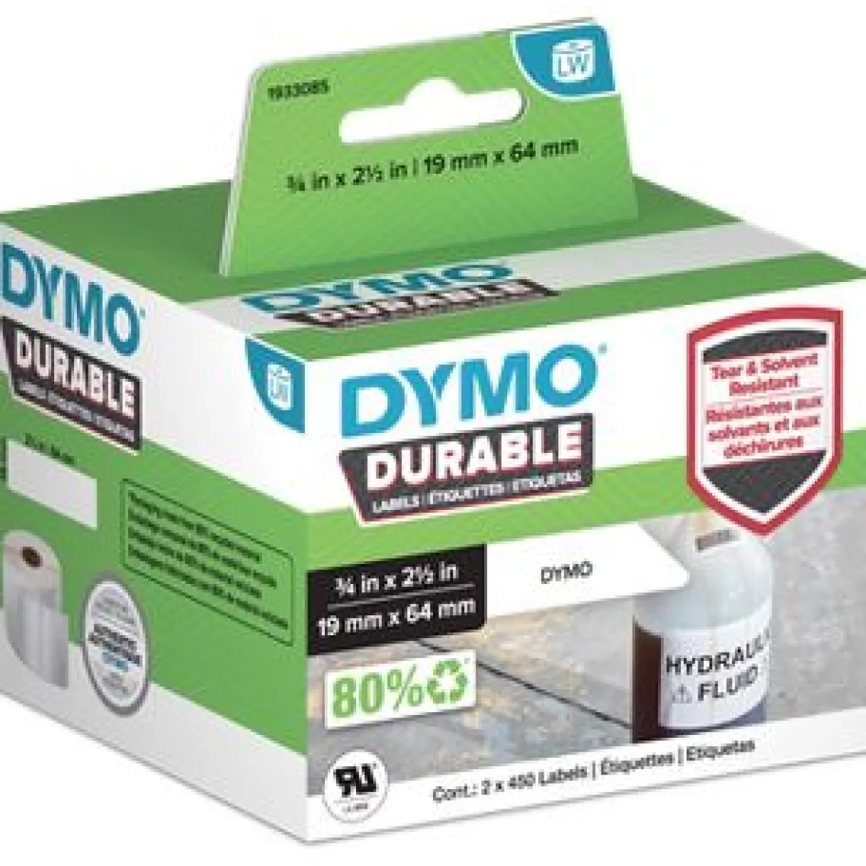 Dymo Etiketten Kunststoff weiss 2 Rollen ß 450 Etiketten, 19x64mm