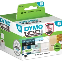 Dymo Etiketten Kunststoff weiss 2 Rollen ß 850 Etiketten, 25x25mm