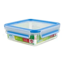 Emsa CLIP & CLOSE Frischhaltedose 0,85 Liter (transparent/blau, quadratisch)