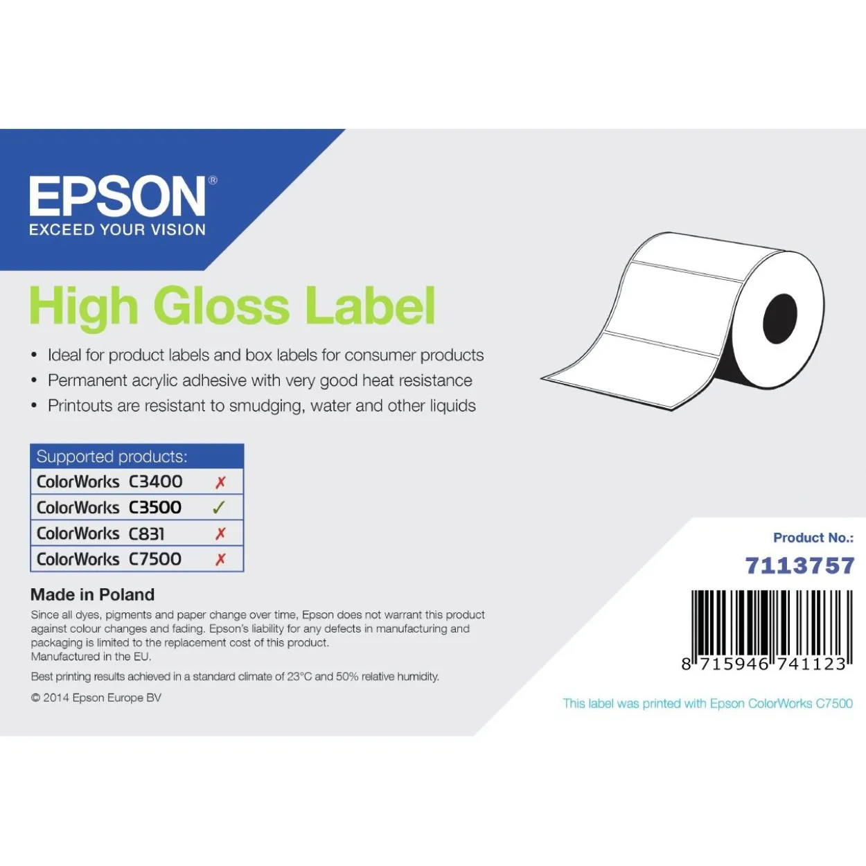 Epson HIGH GLOSS LABEL DIE-CUT ROLL 7113757