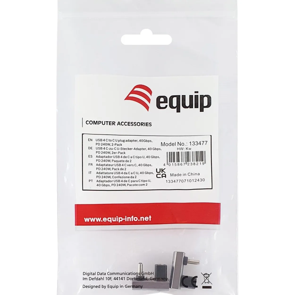 Equip Adapter USB 4.0 -> USB-C 40Gbps, 240W PD, 2er-Pack gr