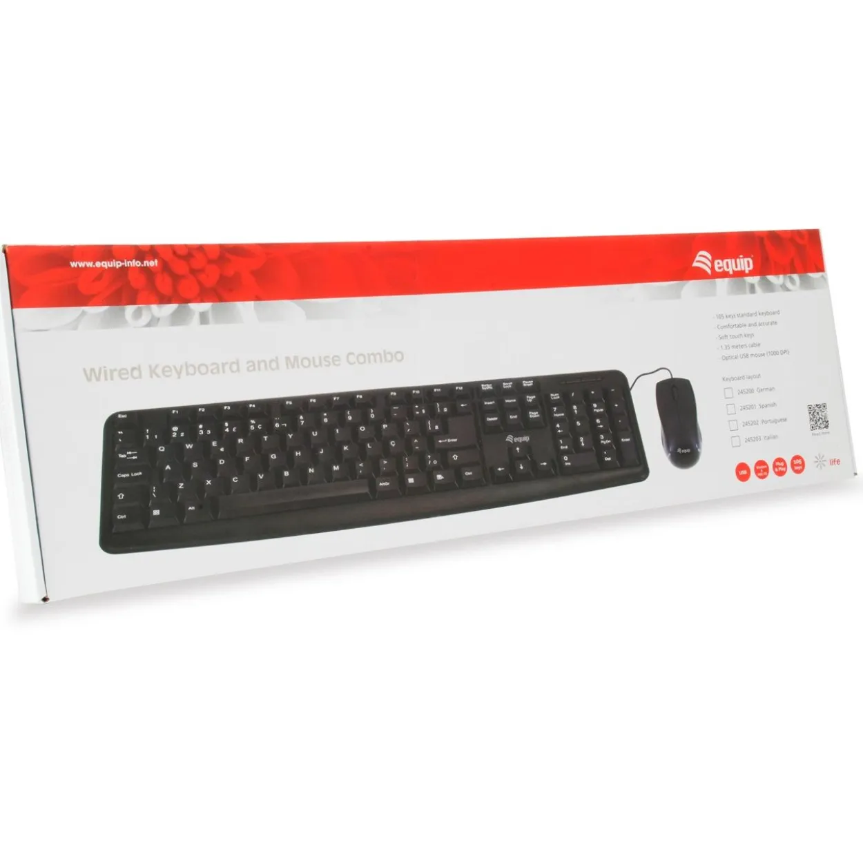 Equip Kabelgebundene Kombi Keyboard+Mouse, schwarz, ES